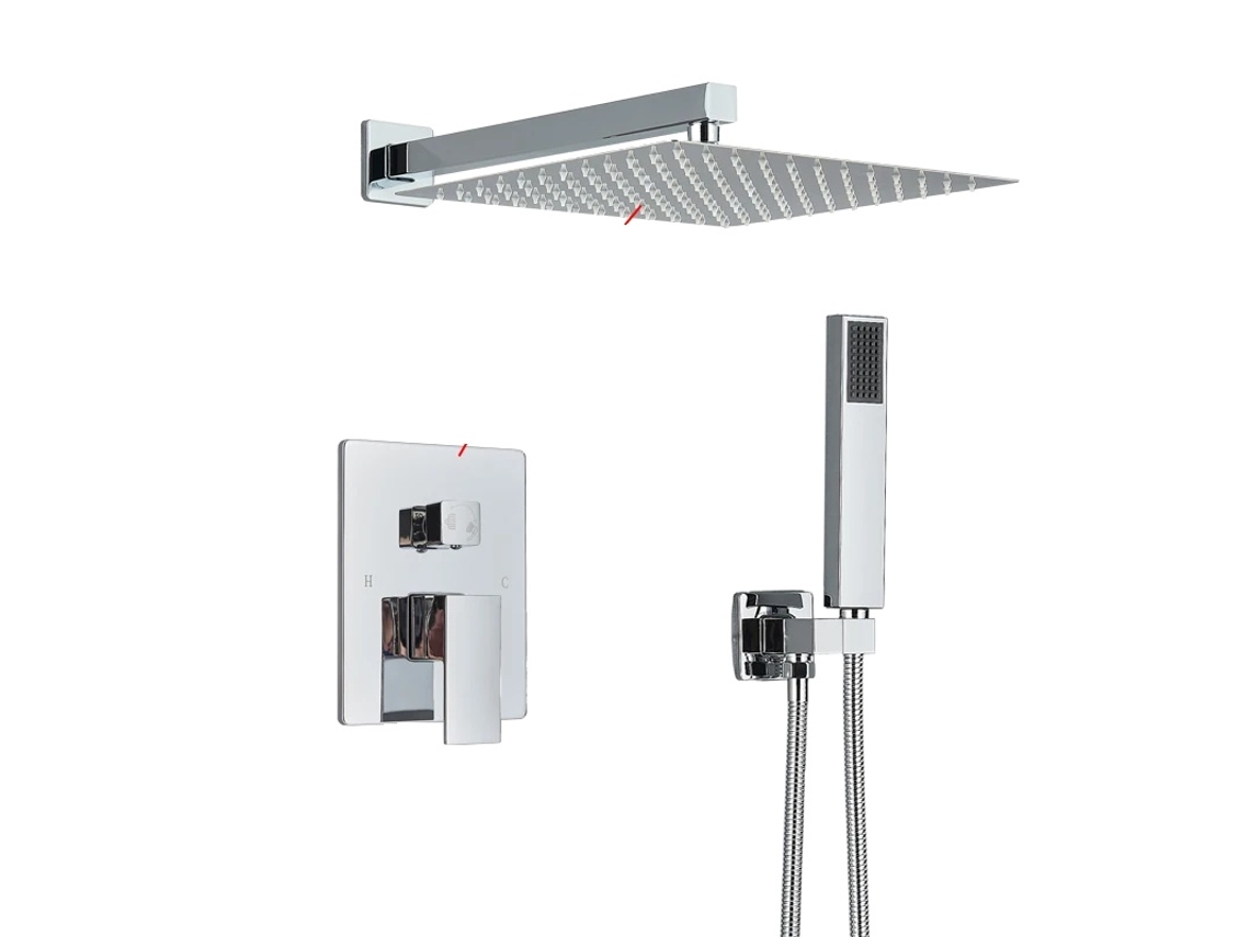Juego de grifo de ducha de pared, estilo contemporáneo, mecanismo de doble control, cromado, 12 pulgadas, OEM