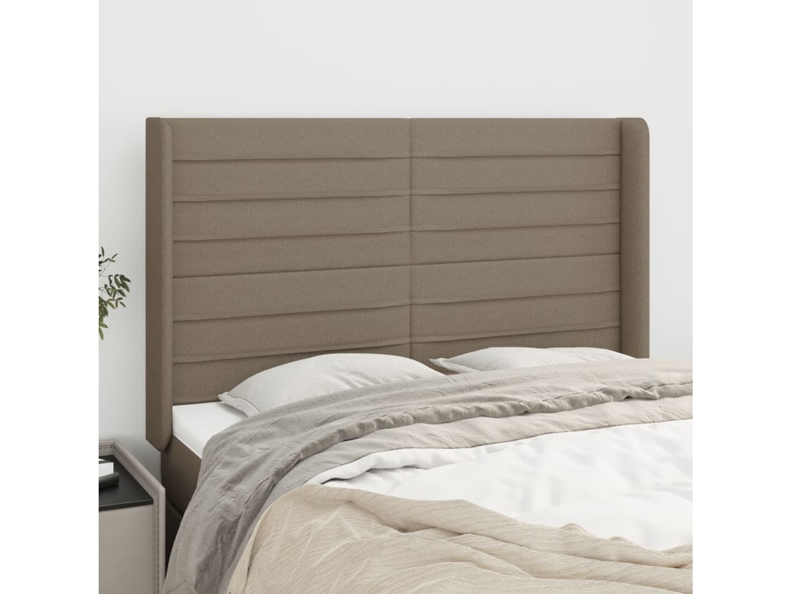 Cabecero Con Orejas De Tela Gris Taupe 147x16x118/128 Cm