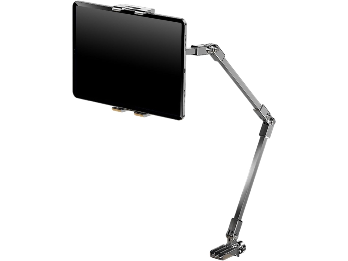 Soporte De Acero Al Carbono Para Teléfono Y Tableta Con Brazo Largo Giratorio De 360 Grados Y Abrazadera Metálica.