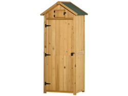 Caseta de jardín de madera con 3 estantes, puertas, cerradura, techo de asfalto, 77x54x179cm, amarilla
