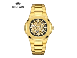 Reloj Mecánico Luminoso De Doble Cara Con Esqueleto Para Hombre (dorado Y Negro)
