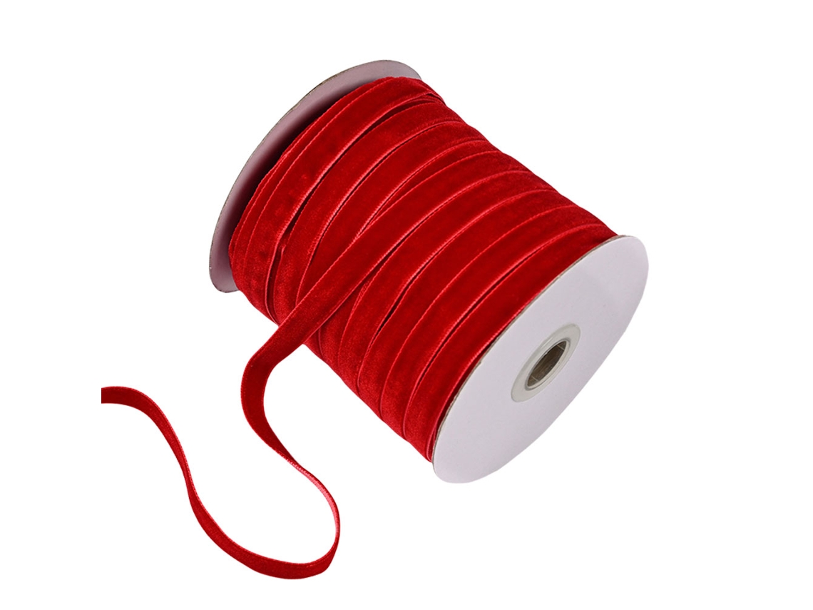 Cinta Decorativa De Terciopelo (roja) Con Carrete, 1 Cm De Ancho, 50 Yardas De Largo, Adecuada Para Envolver Regalos.