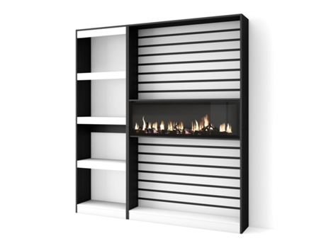 Librería estantería, 170x186x25cm, Salón - Comedor - Oficina, Chimenea eléctrica, Blanco y negro