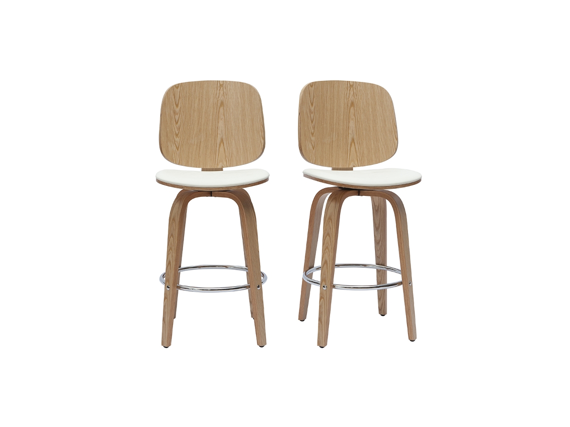 Conjunto de 2 bancos giratórios de cozinha com design de madeira branca e clara 66 cm Beck MILIBOO