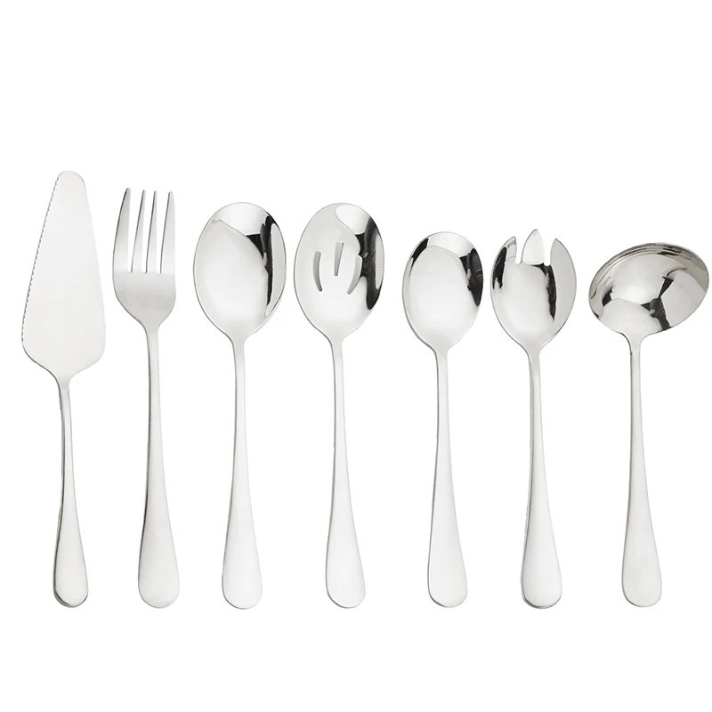 (plata) Juego De Tenedor Y Cuchara De Acero Inoxidable, Incluye Cuchara, Colador, Cuchara Para Ensalada, Cuchara Para Pastel Y Espátula.