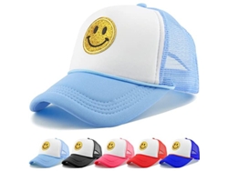 Gorra De Béisbol Unisex Con Carita Feliz Dorada, Estampado Brillante Bordado Y Cierre A Presión.