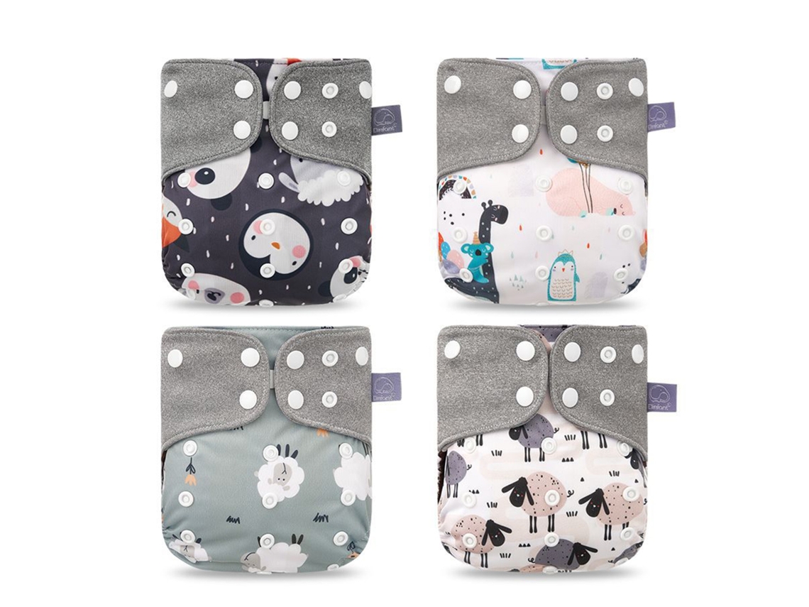 4pcs Fraldas De Tecido Lavável Reutilizável Respirável Ajustável Para Bebê 3-15kg