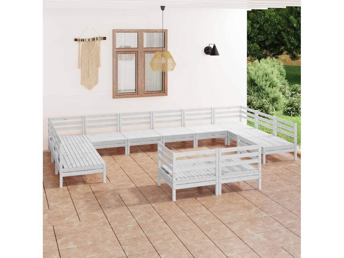Conjunto de salón de jardín de 12 piezas de pino macizo blanco Dkd Home Decor