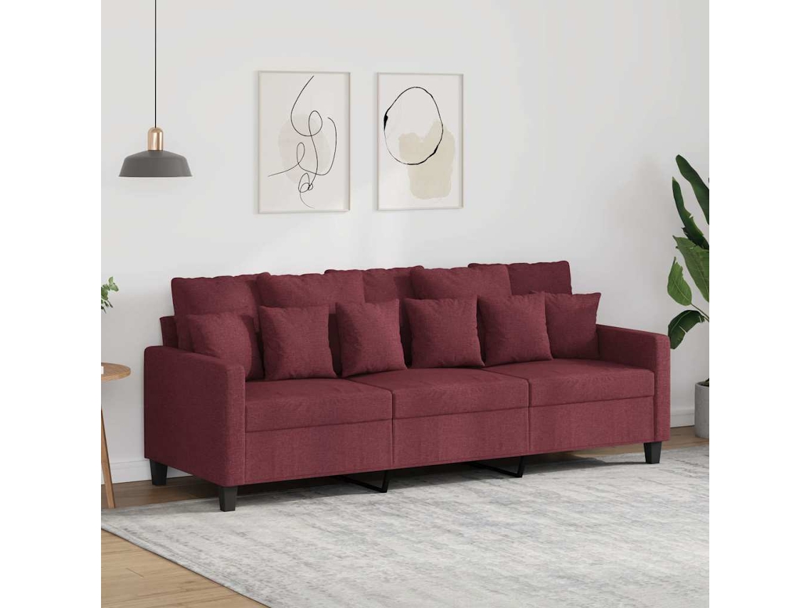 Sofá De 3 Plazas | Sofá De Salón | Sofá De Descanso De Tela Rojo Tinto 180 Cm