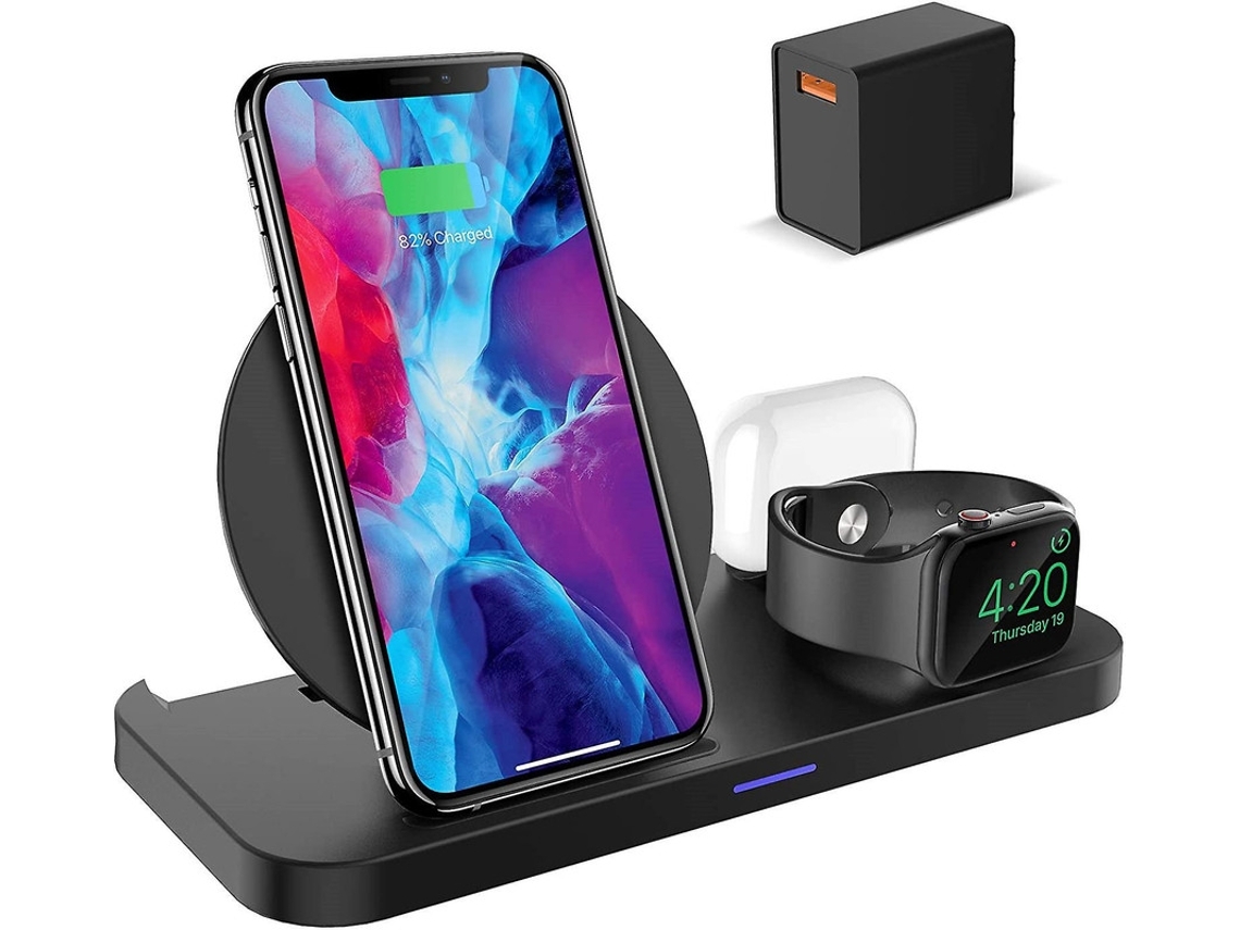 Estación De Carga Sin Hilo Rápido Para Apple Yemaesre Negro