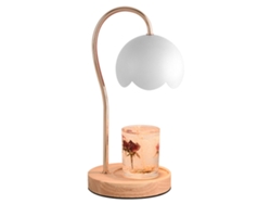JILLIOPER Lámpara Aromática para Cera con Base de Madera, Luminaria Metálica Regulable para Dormitorio con Enchufe UE