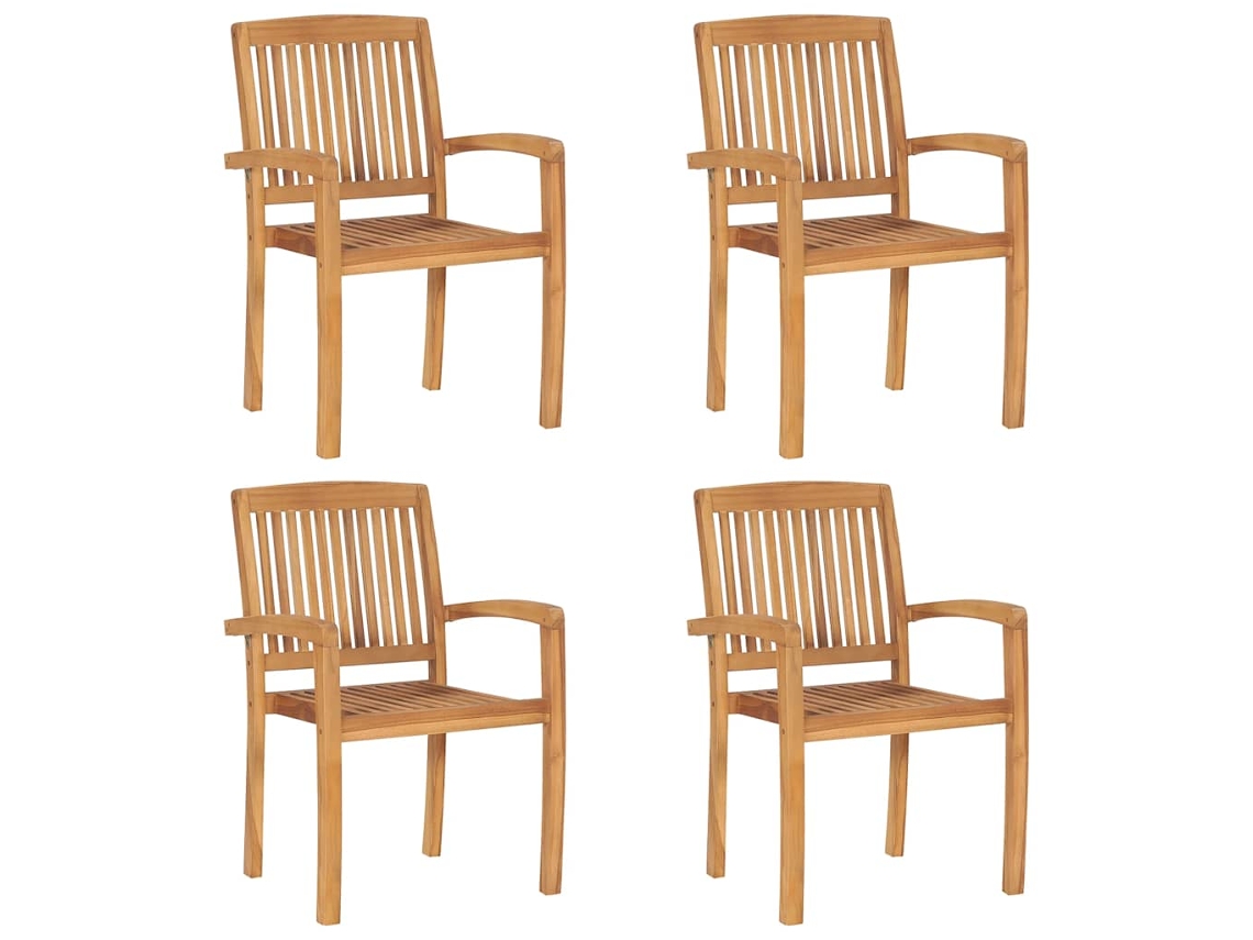 Juego de 4 sillas de jardín apilables con cojines, teca maciza, EXCLUSIVA MAISON