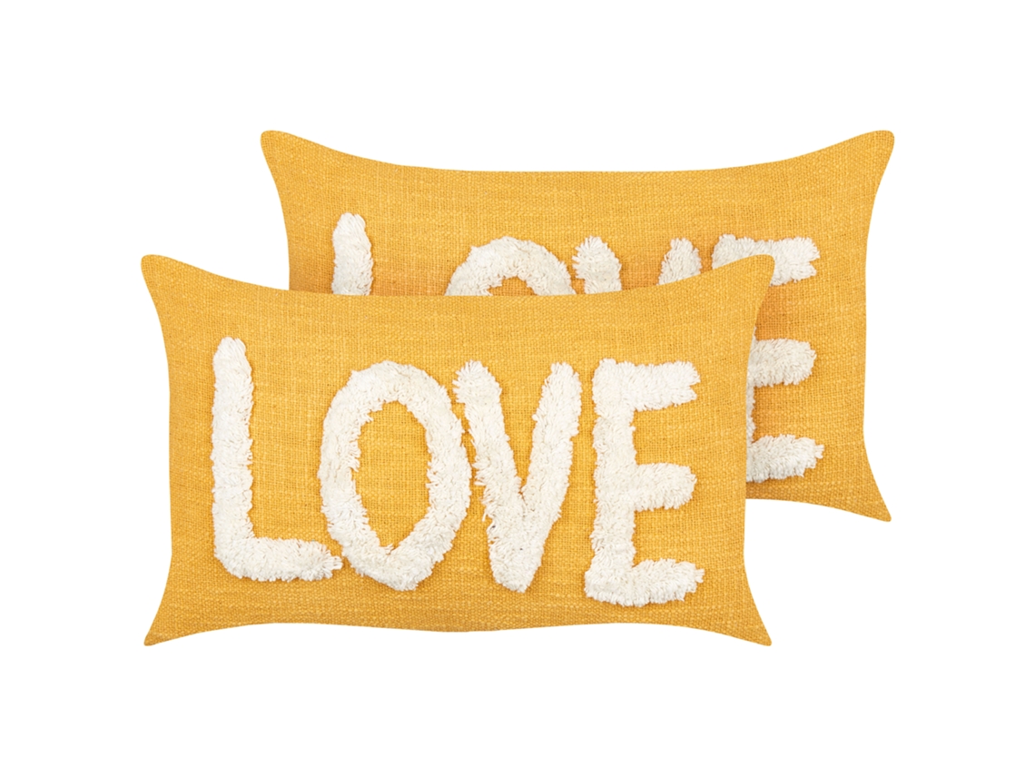 Lote de 2 cojines de colores vivos BELIANI Love de Algodón Amarillo 30x50x4