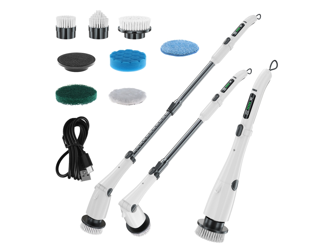 Cepillo De Limpieza Eléctrico Multifuncional Con Pantalla Digital Lcd, 7 Cabezales Reemplazables, 3 Velocidades (blanco) Gertiz