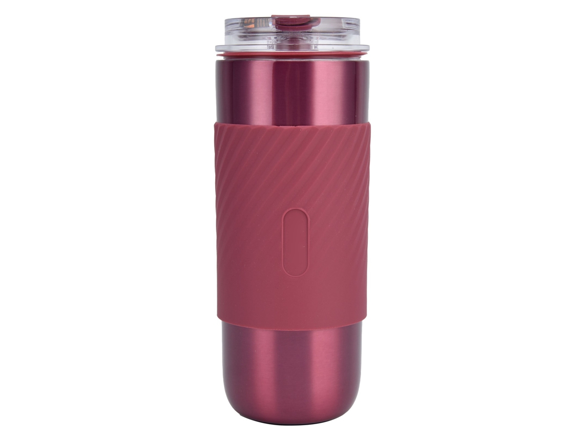 Vaso térmico de acero inoxidable de 520 ml para viajes y camping. Color rosa y rojo.