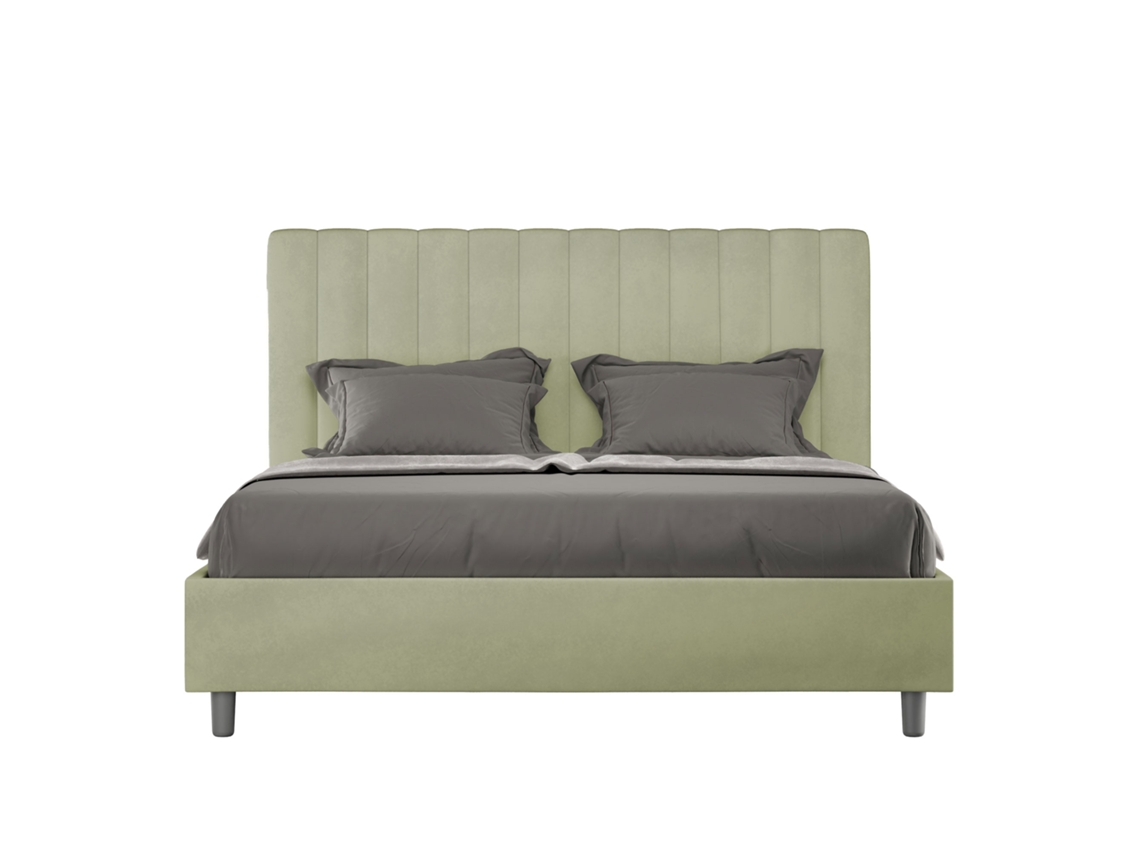 Cama Doble con Almacenamiento Contenedor Elevada Acolchada Té ITYHOME Madera Microfibra Verde (160x190)