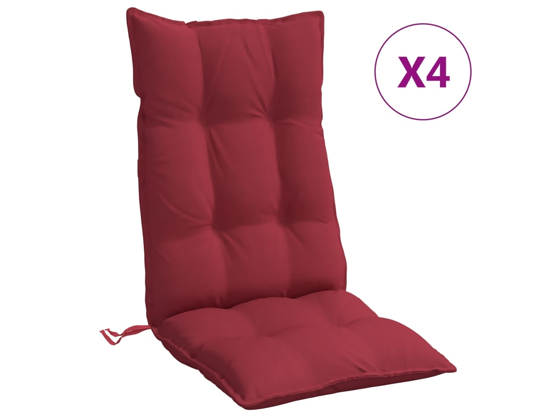 Conjunto 4 Cojines de silla VIDAXL con respaldo alto tela Oxford rojo tinto (120 x 50 x 7 cm)