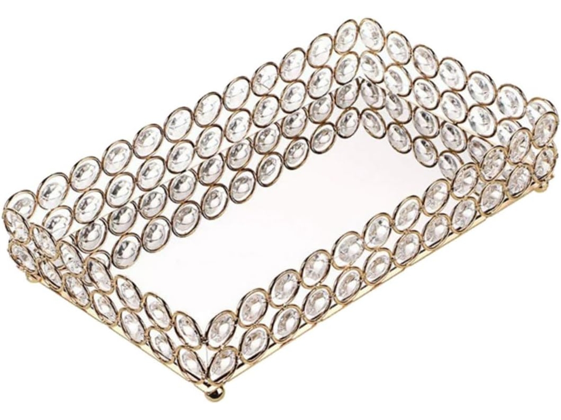 Bandeja Con Espejo De Cristal Nuobesty De 25 X 15 X 5,5 Cm Con Marco De Metal Dorado, Bandeja Decorativa Pequeña