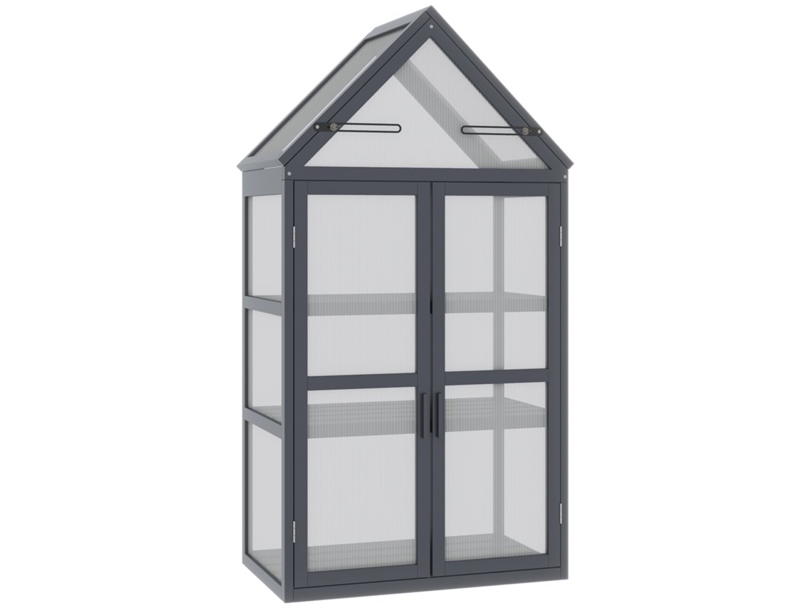 Mini Invernadero De 3 Niveles, Techo Abatible, Madera, 70,5 X 42 X 132 Cm.