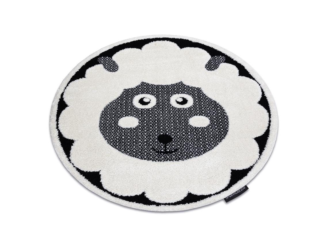 Alfombra Infantil Moderna Joy Circulo Sheep, Oveja Para Niños - Estructura Dos Niveles de Vellón Crema/Negro (circulo 140 cm)