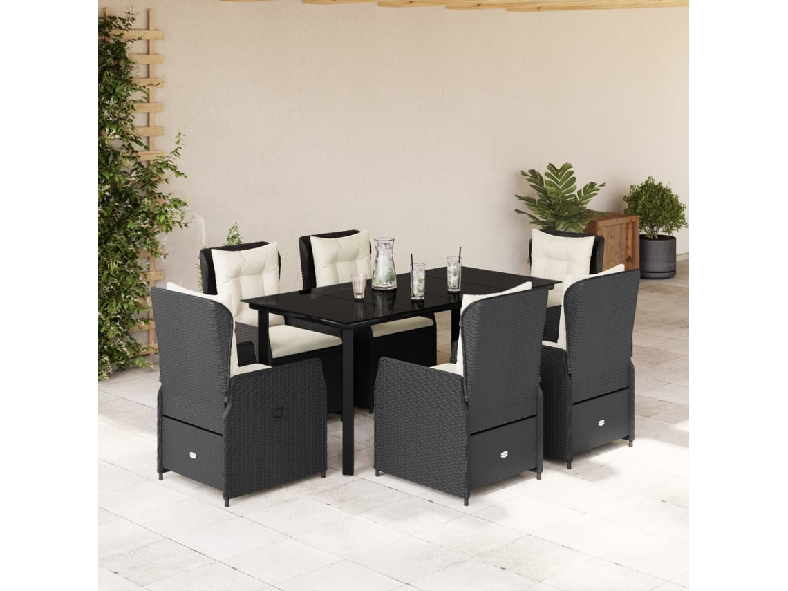 Juego de comedor de jardín de 7 piezas con cojines de mimbre negros de DKD Home Decor