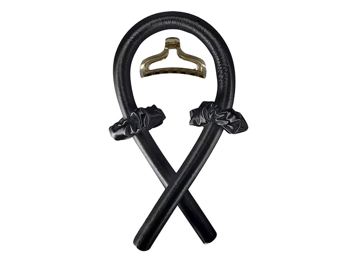 4pcs Varilla De Rizado Sin Calor Reutilizable Con Pinza Para Pelo Cinta Suave Rodillo De Pelo Negro