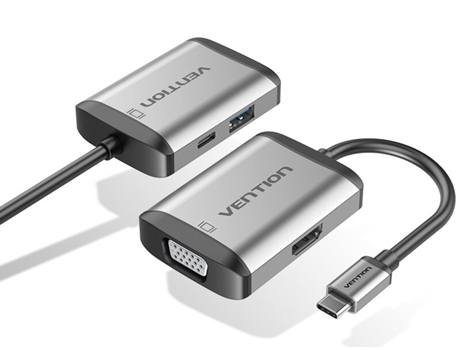 Adaptador VENTION Tfahb 4In1 Tipo-C a Pd HDMI Usb3.0 Vga para Huawei Mate40/P50 S20