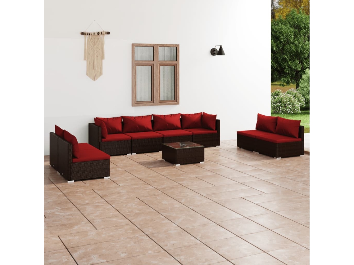 Conjunto de jardín de 9 piezas con cojines de mimbre marrón de DKD Home Decor