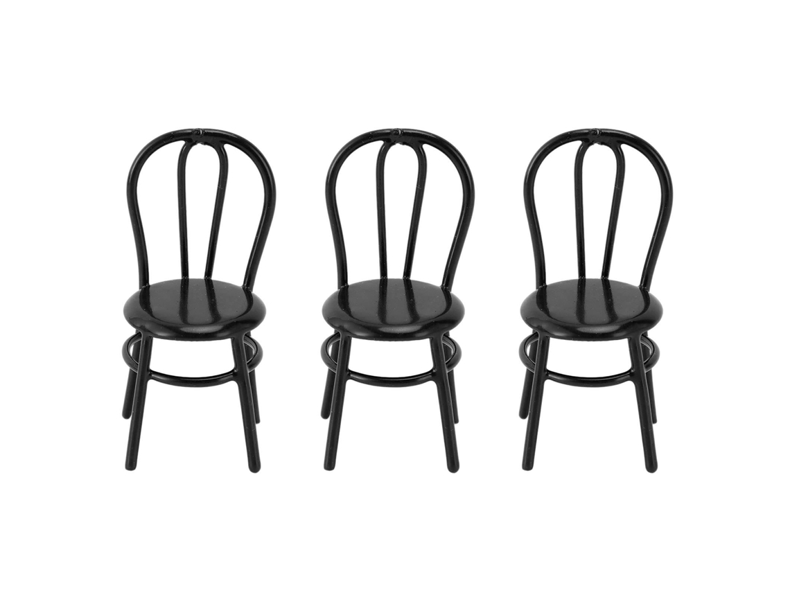 3 Sillas Metálicas En Miniatura A Escala 1:12 Para Decoración De Casas De Muñecas - Negras
