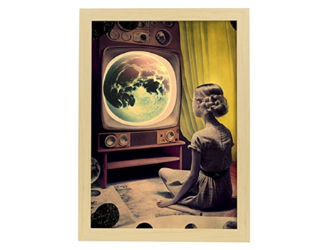 NACNIC Poster Alunizaje En Estilo Surrealismo Cinematográfico Ilustraciones Y Grabados De Historieta Abstracta Y Artística A4 Marcos Madera