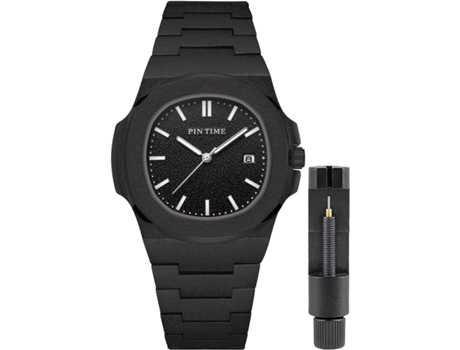 VEANXIN Relojes con caja esmerilada Relojes de pulsera impermeables de acero inoxidable-Negro