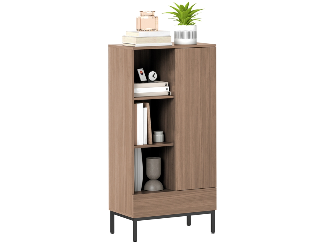 Mueble De Almacenamiento Con Puertas De Armario, Cajón, 3 Compartimentos Abiertos Y Estantes Ajustables, Color Gris.