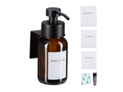 Relaxdays Dispensador De Sabão, 1 Unidade, 250 Ml, Vidro Castanho, Aço Inox, Adesivo, Sem Furar, Castanho/preto