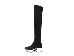 2026-zapatos De Mujer De Tela Elástica Para Invierno Con Punta Redonda Y Alto Sobre La Rodilla