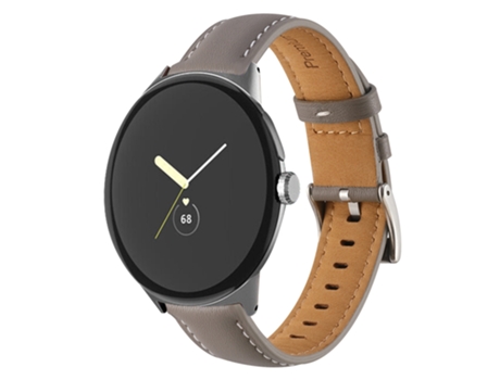 Correa de reloj inteligente para Google Pixel Watch con costuras en punta de cuero genuino (gris marrón)