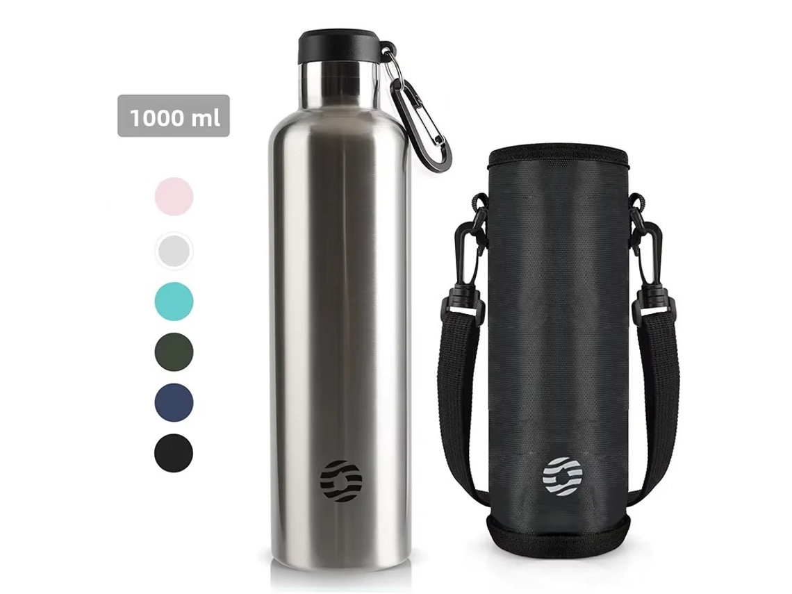 Botella deportiva de acero inoxidable de 1000 ml con aislamiento al vacío y a prueba de fugas. MDUG (plateada)