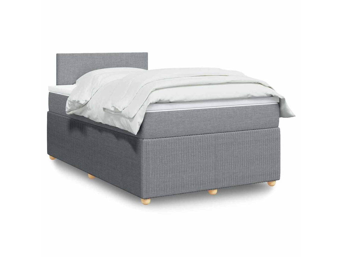 Cama Box Spring Con Colchón Tela Gris Claro 120x200 Cm