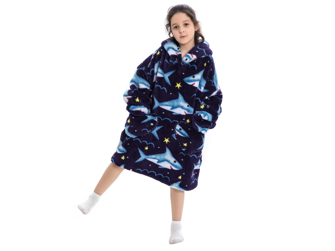Pijama Infantil Extragrande Con Capucha, De Franela Cálida, Estampado De Personajes De Dibujos Animados Y Manga Larga.