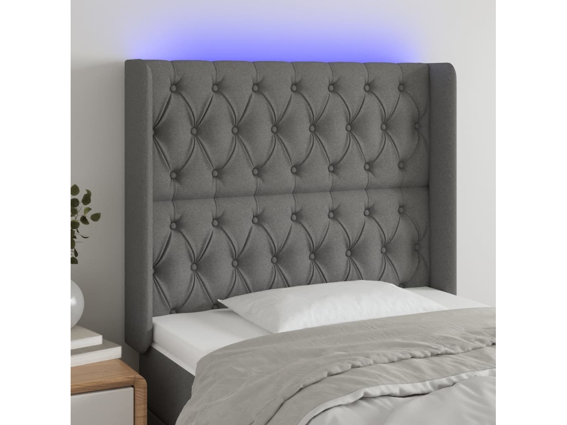 Cabecero Con Led De Tela Gris Oscuro 93x16x118/128 Cm