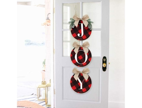 Adorno de Navidad ZMDECQNA Decoraciones Letrero Alegría Corona Cuadros Puerta Delantera Decoración Vacaciones Arpillera Rústica Hogar Madera Multic...