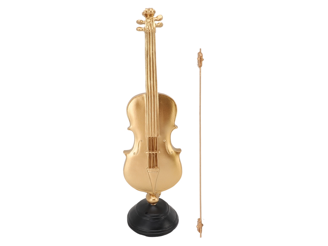 Figura De Violín Dorado De 36x10x9,7 Cm. Arte Musical Decorativo Para El Hogar, La Oficina, El Escritorio O La Estantería.