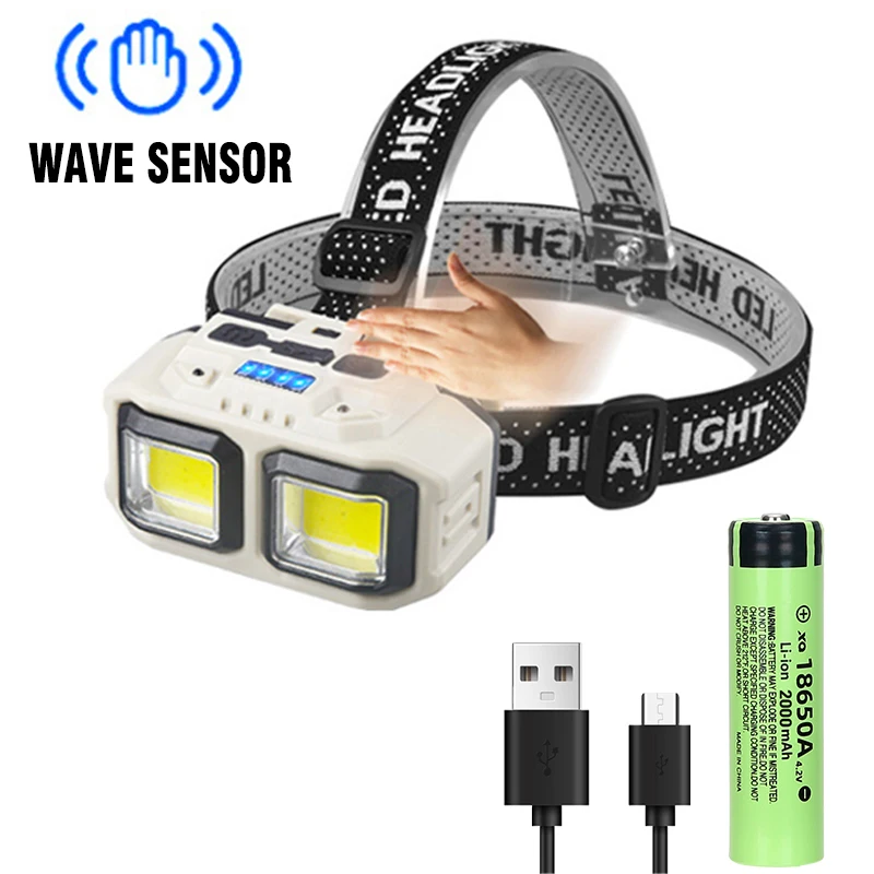 Linterna frontal LED con sensor, recargable por USB, impermeable, ideal para pesca, minería y camping. Aeuzwr