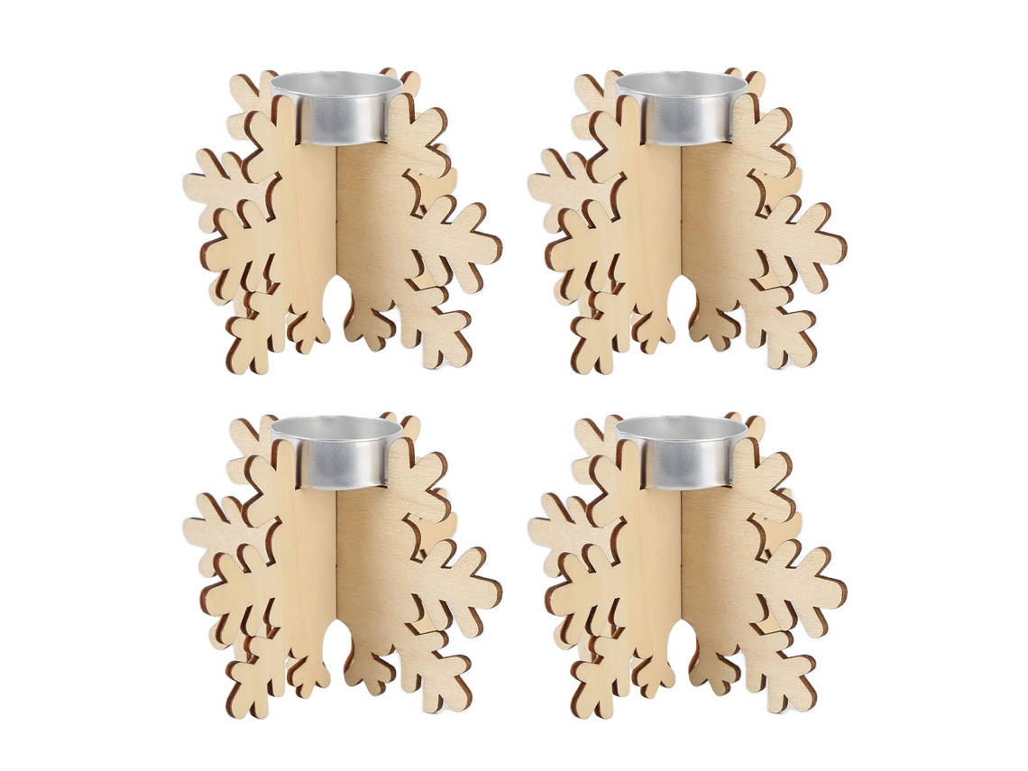 Portavelas De Madera Con Forma De Copo De Nieve, 4 Unidades, Decoración Navideña Para Mesa, Hogar (sin Velas)