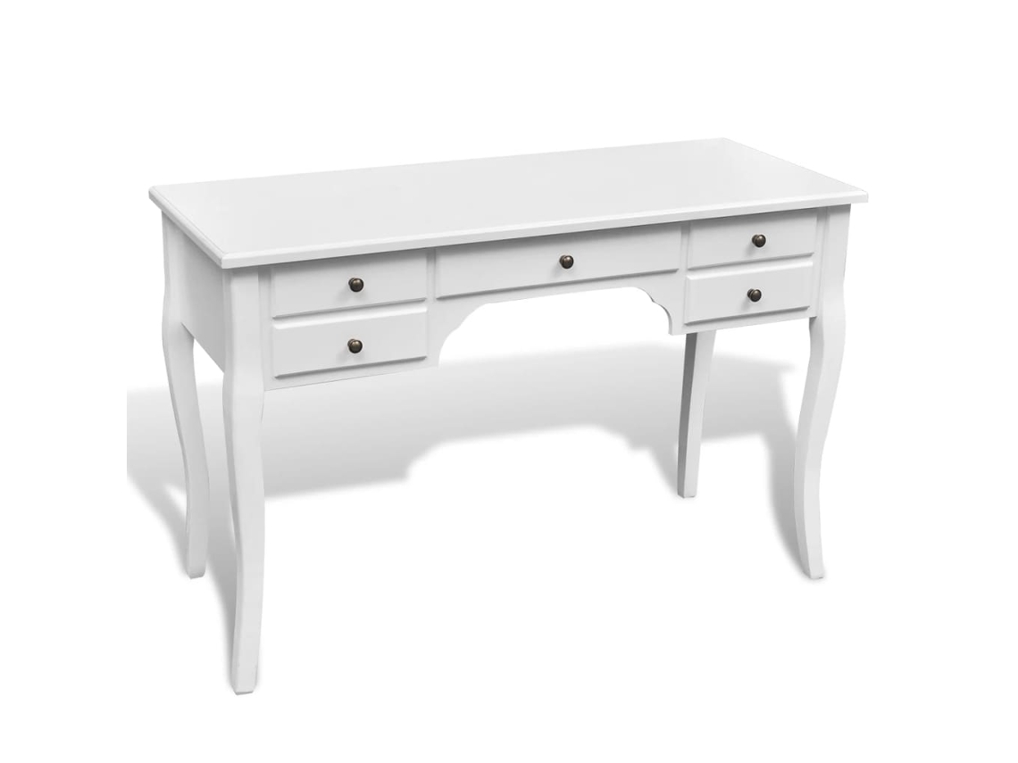 Escritorio francés de madera con patas curvadas y 5 cajones
