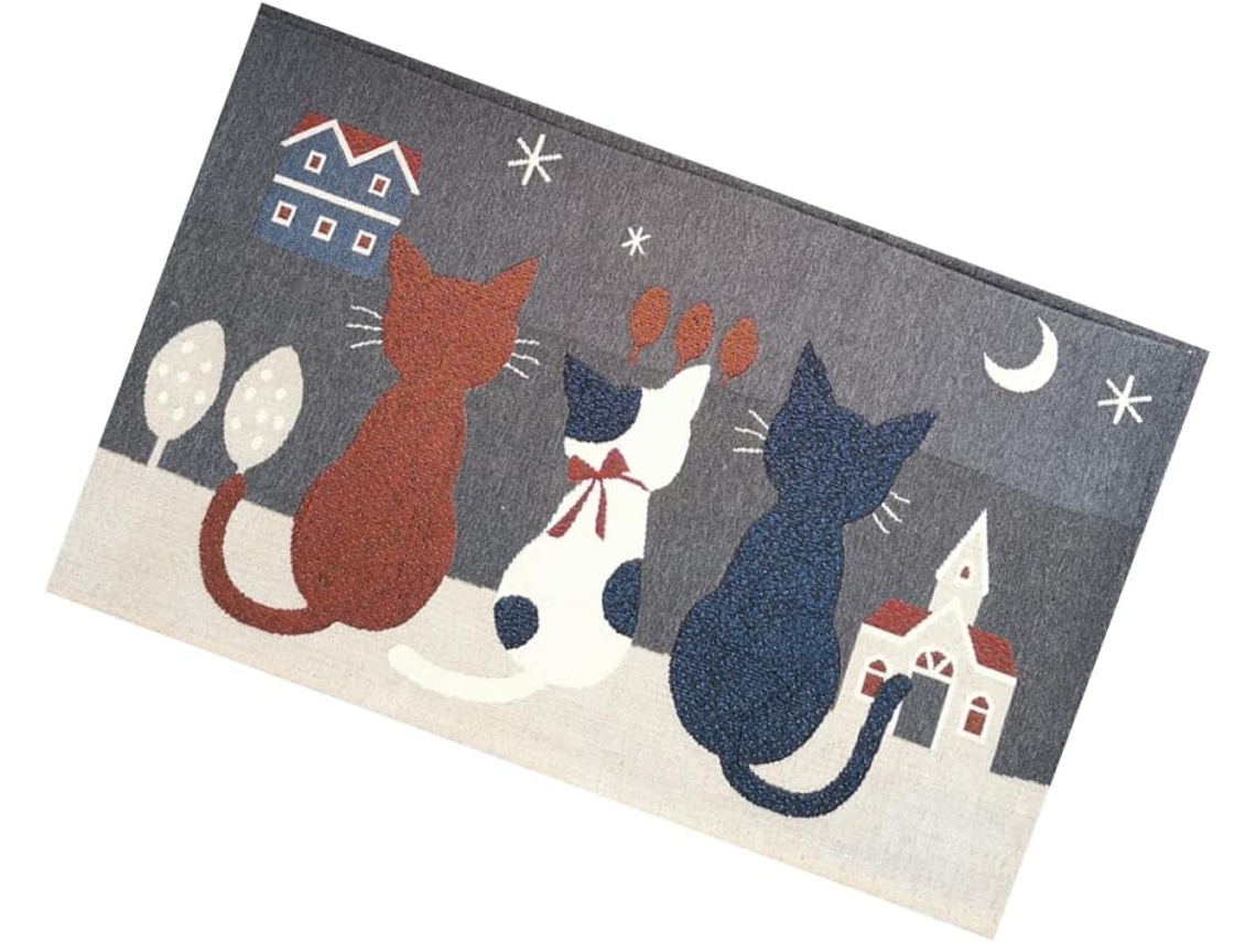 Felpudo Con Estampado De Gato De Dibujos Animados, Fabricado En Dacron, Absorbente Y Antideslizante, Fácil De Lavar.