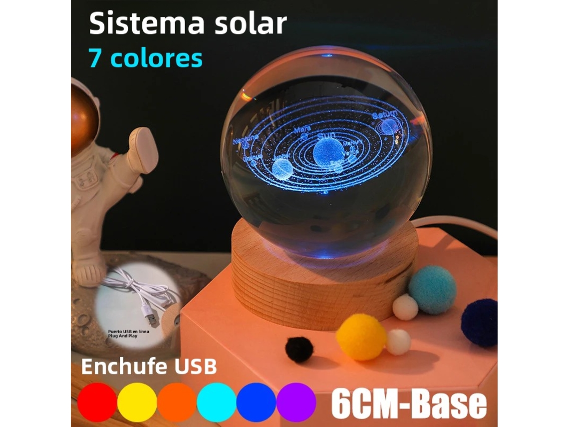 (sistema Solar De 6 Cm) Luz Nocturna Led Usb De Cristal Galaxia 3d Luz Planetaria Luz De Luna