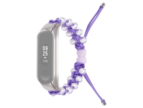 Correa de nailon decoración de cuentas diseño de cordón ajustable para Xiaomi Mi Band 5/6 - purpúreo
