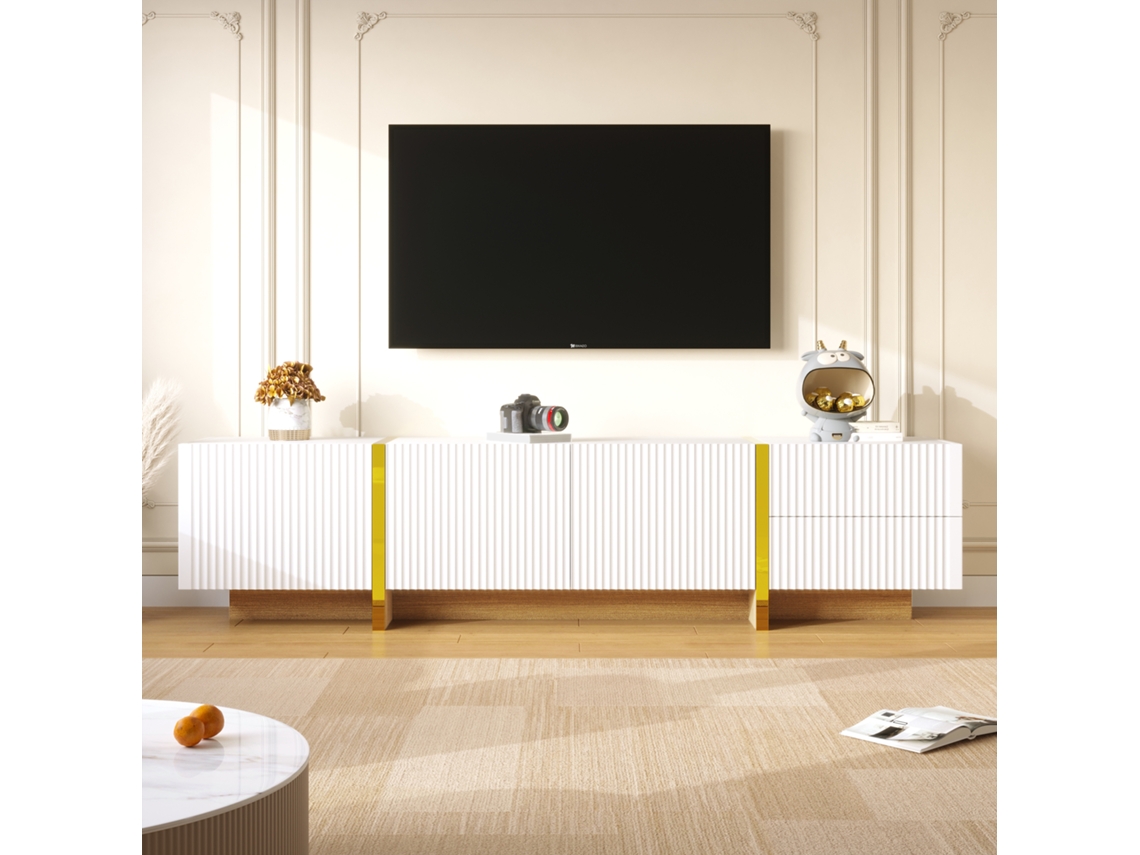 Mueble Para Tv, 190x35x45 Cm, 3 Puertas Y 2 Cajones, Blanco, Elegante, Para Pantallas Grandes