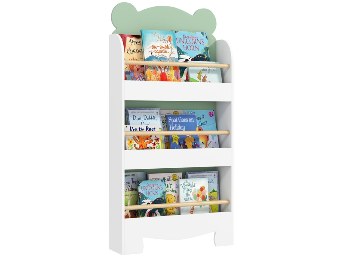 Estantería infantil de 3 baldas con diseño de oso verde.