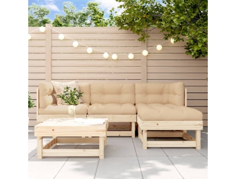 Conjunto 5 de muebles de jardín VIDAXL y cojines madera maciza